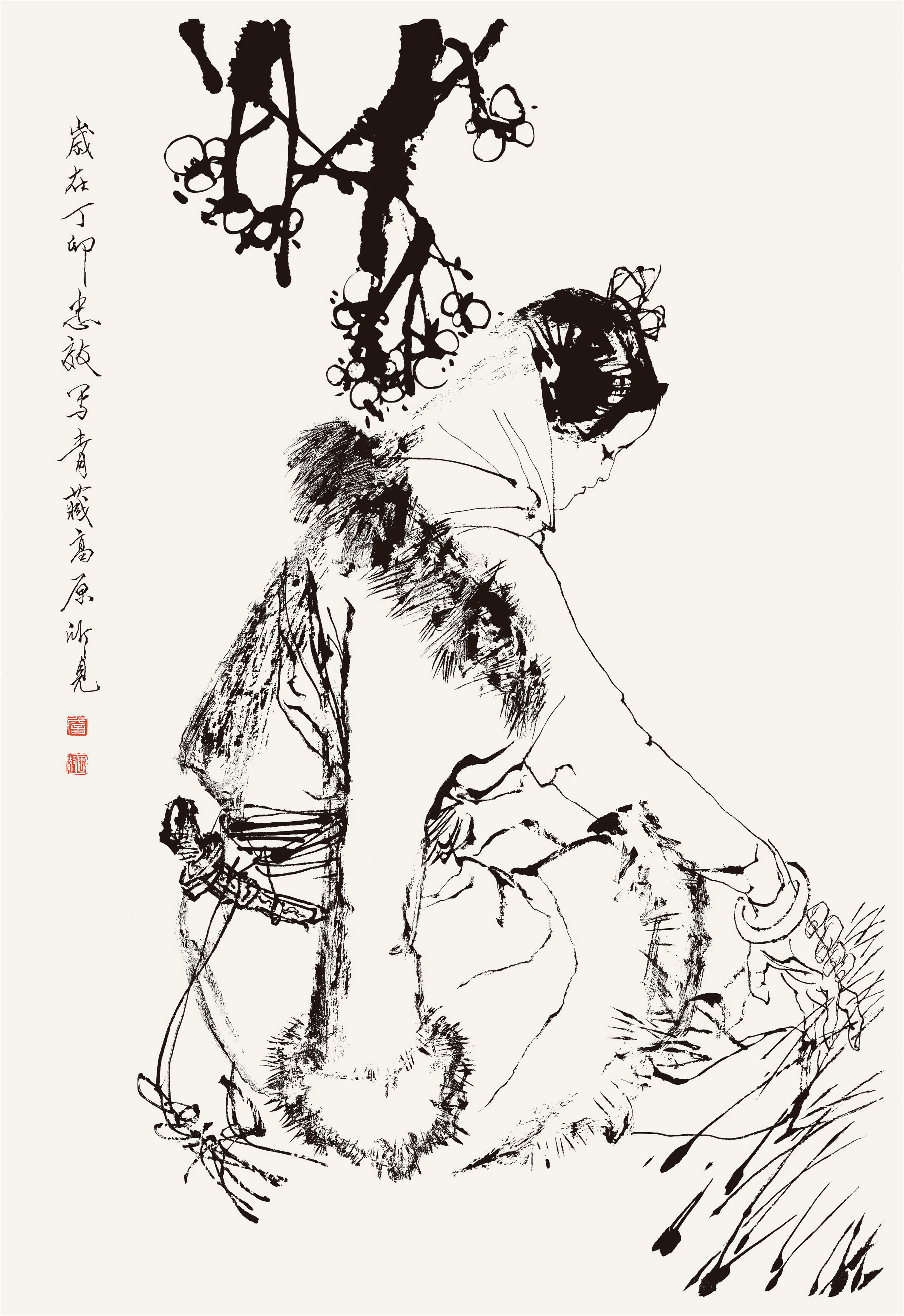 春色  白描•毛笔•生宣  70×48cm1987